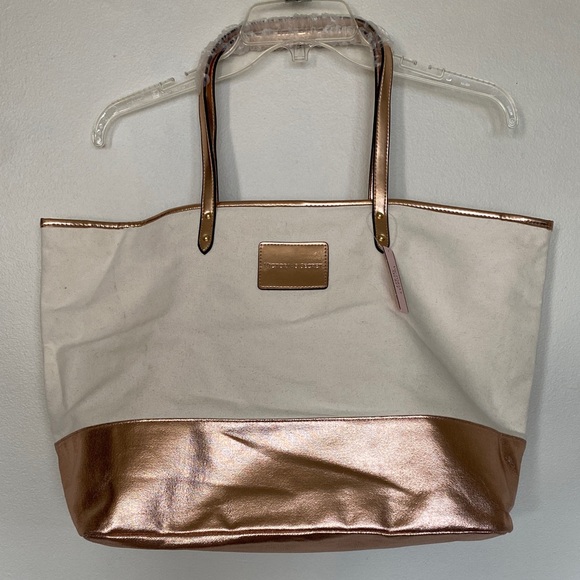 Victoria's Secret Handbags - Victoria's Secret Cream and Rose Gold Tote Bag